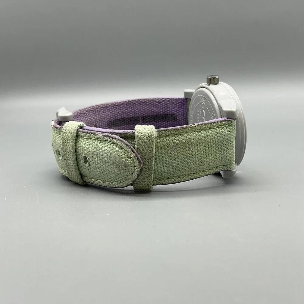 Sprout Girls Watch 38mm Owl MOP Dial Green Gray Case Canvas Strap New Battery